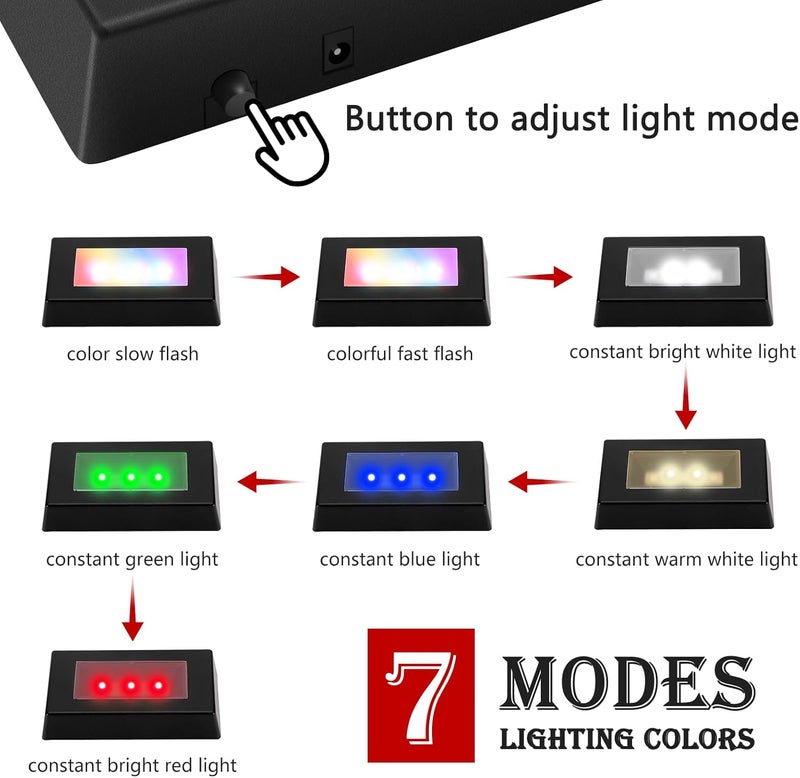 Chazcool LED Light Base, 7 Color Light Base for Glass Art 3D Crystal Stand, Rectangle Display Stand with USB Cable - Image 3